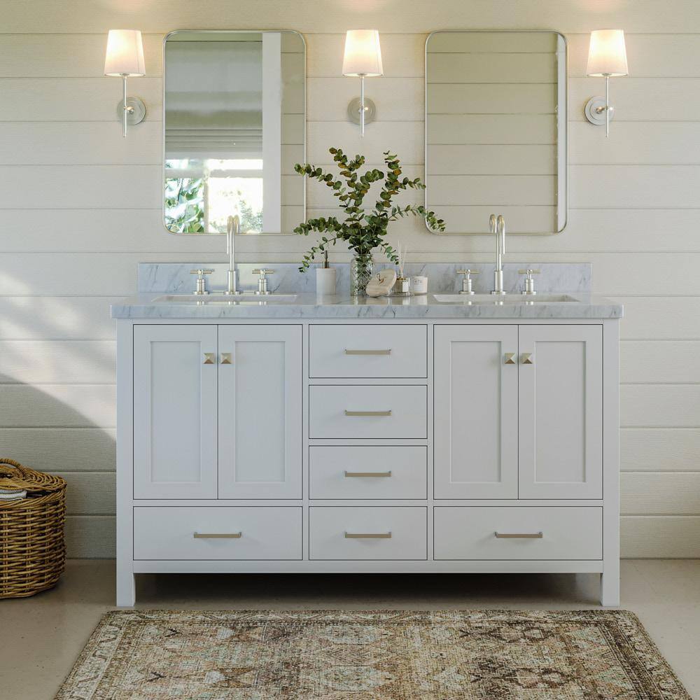 ARIEL Cambridge 61 in. W x 22 in. D x 36 in. H Bath Vanity in White