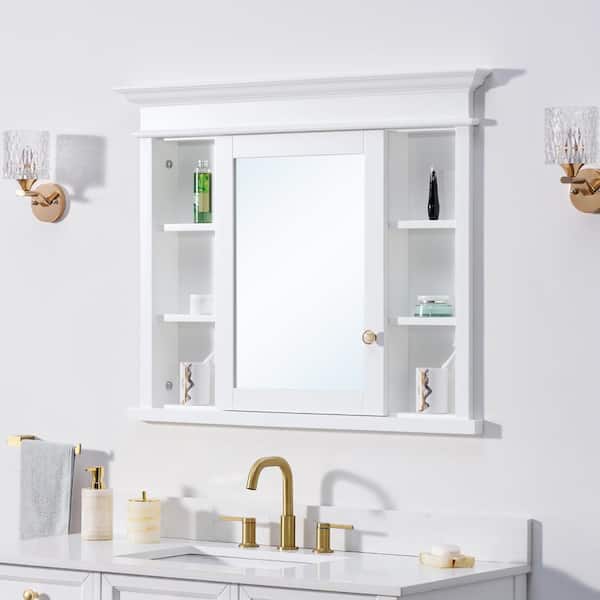 40 in. W x 32 in. H Rectangular White Solid Wood Framed Recessed Mount Soft Close Door Medicine Cabinet with Mirror