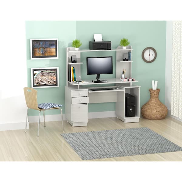 Inval 59 45 In Washed Oak Rectangular 2 Drawer Computer Desk With Hutch Cc 5901 The Home Depot Inval 59 45 In Washed Oak Rectangular, Corner Armoire Desk