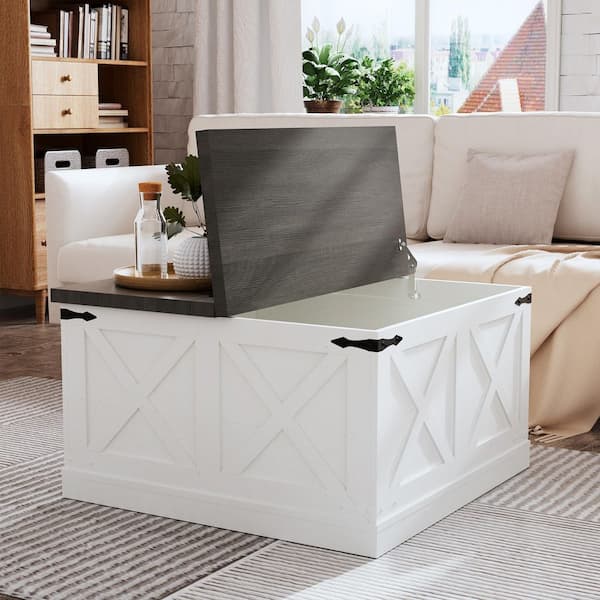 Clihome 31.5 in. L Gray Square Wood Coffee Table Center Table Rustic Cocktail Table w Large Hidden Storage and Hinged Lift Top