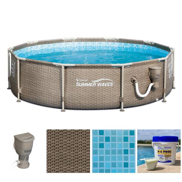 Unbranded 10 ft. x 30 in. Round Above Ground Frame Swimming Pool Set in Tan