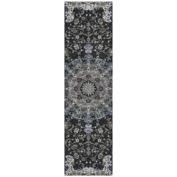 Chantille Machine Washable Indoor/Outdoor Abstract ACN2489 Black 2 ft. x 7 ft. Runner Rug