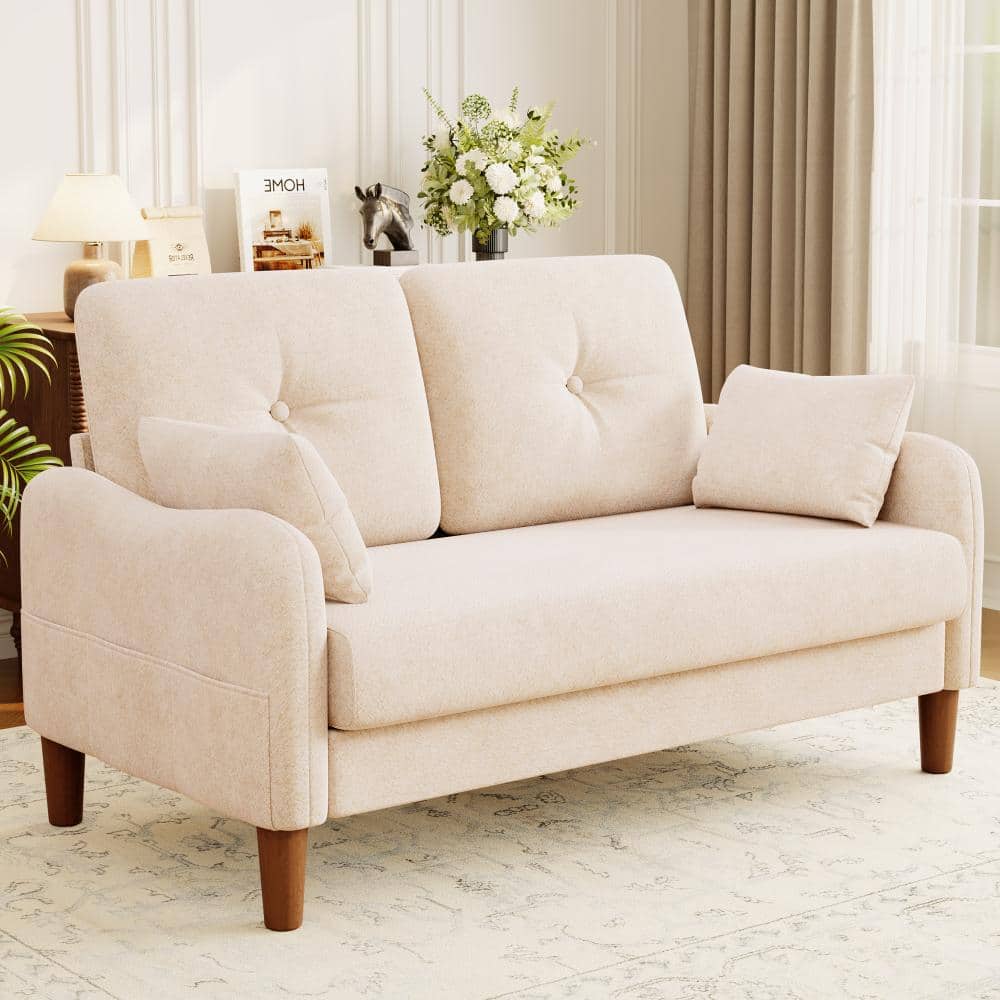 "48"" Loveseat Sofa,Beige Chenille Modern Couches for Small Spaces,Deep Seat,Throw Pillow,Side Pockets,Curved Armrest" price history on PriceWatchPro