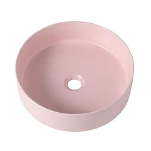 15.7 in. Glossy Pink Ceramic Round Vessel Bathroom Sink