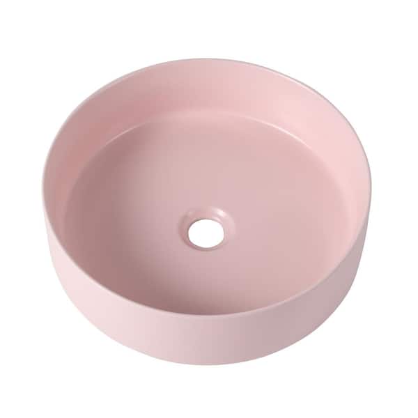 Unbranded 15.7 in. Glossy Pink Ceramic Round Vessel Bathroom Sink