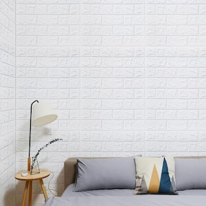 30 Pcs Peel and Stick 3D Brick Wallpaper in White, Faux Foam Brick Wall Panels for Bedroom, Living Room(43.5Sq.Ft/Pack)