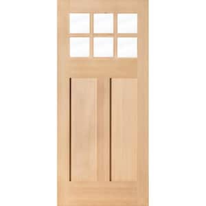 36 in. x 80 in. Craftsman Universal/Reversible 6 Lite Beveled Clear Glass Window Unstained Hemlock Wood Front Door Slab