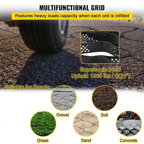 Unbranded Ground Grid 25 ft x 9.5 ft Rectangular Plastic Paver 1-Piece 237.5 sq. ft. 1885 lbs. Weight Limit & 3in. Depth Permeable