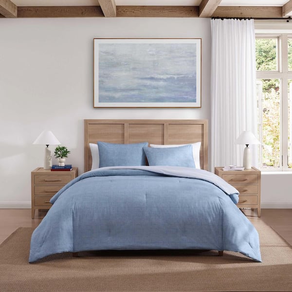 Classic Texture 3-Piece Stonewash Blue Cotton King Comforter Set