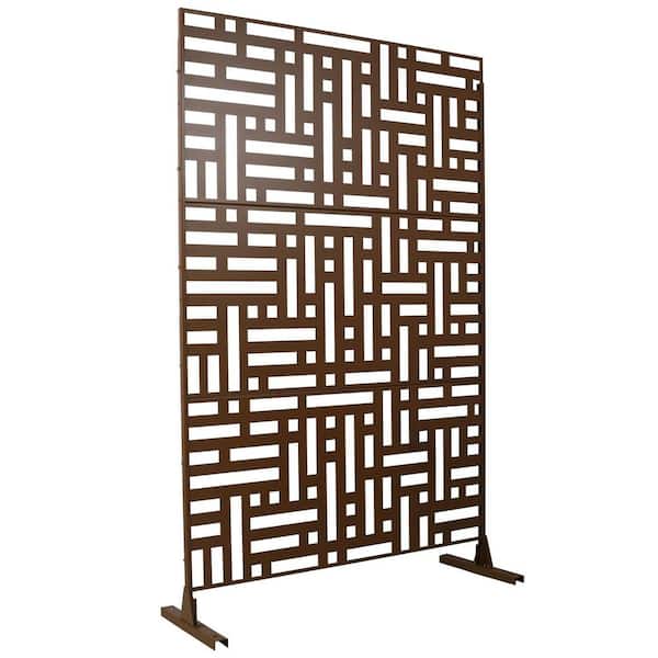 Miscool Anky 76 in. H x 48 in. W Steel Garden Fence, Metal Privacy Screens and Panels with Free Standing in Brown