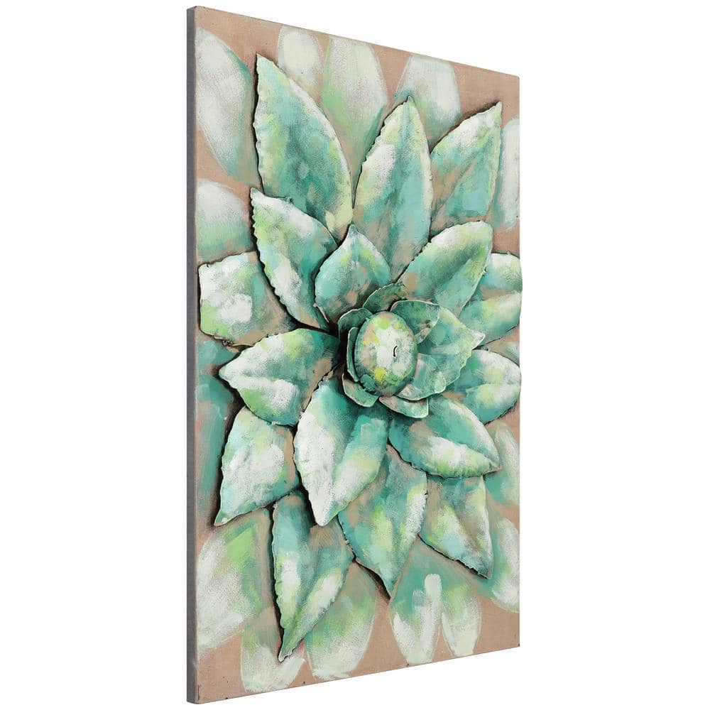 Hand Painted Green Iron Succulent Wall Art, 24" x 16"
