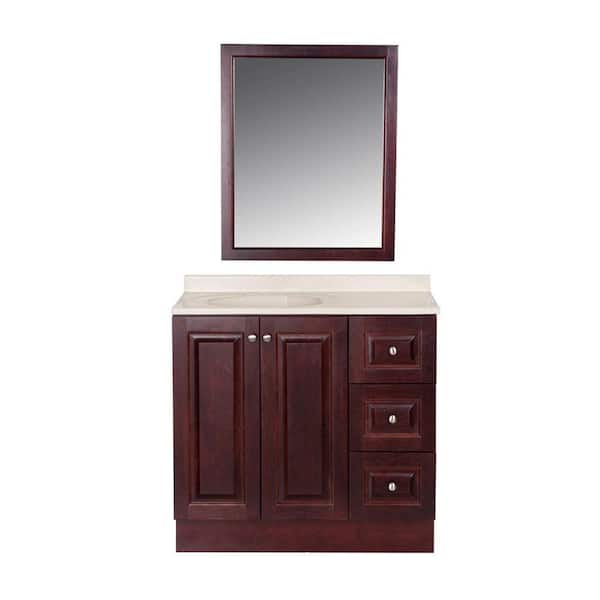 Glacier Bay Northwood 36 in. Vanity in Dark Cherry with Colorpoint Vanity Top in Maui and Mirror