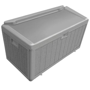 50 Gal. Grey Resin Wood Look Outdoor Storage Deck Box with Lockable Lid