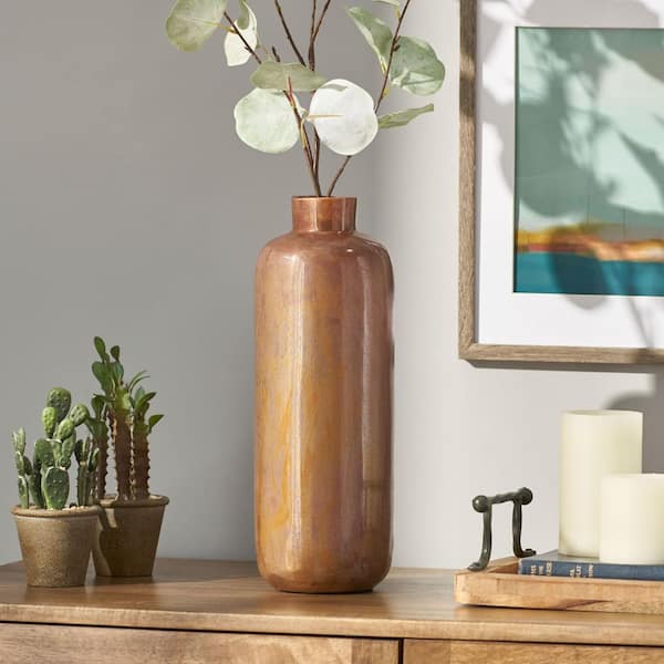 Unbranded 14 in. Copper Color Metal Decorative Vase