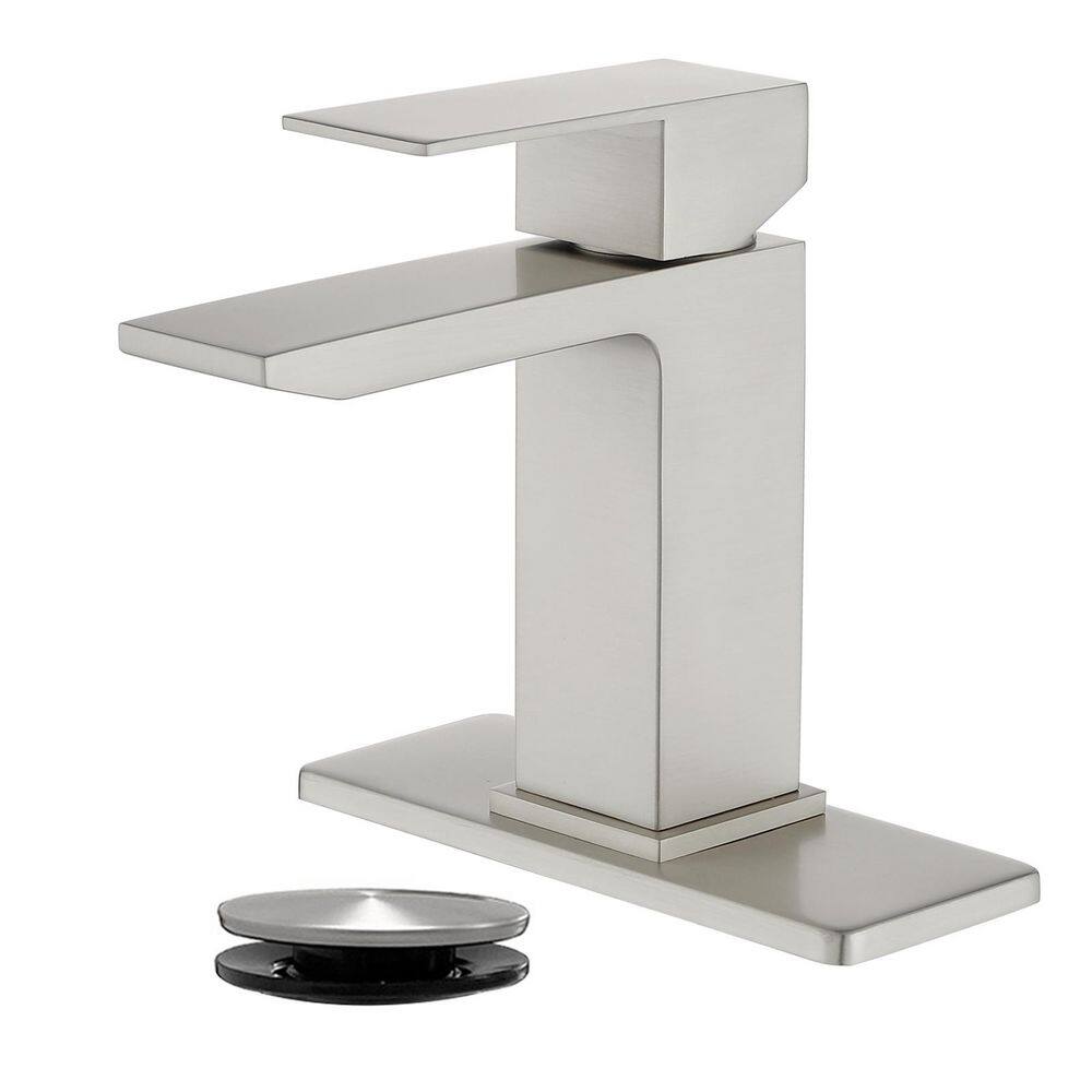 Single Handle Single Hole Bathroom Sink Faucet with Pop-Up Drain and Deck Plate in Brushed Nickel 5.7 in. L Spout price history on PriceWatchPro