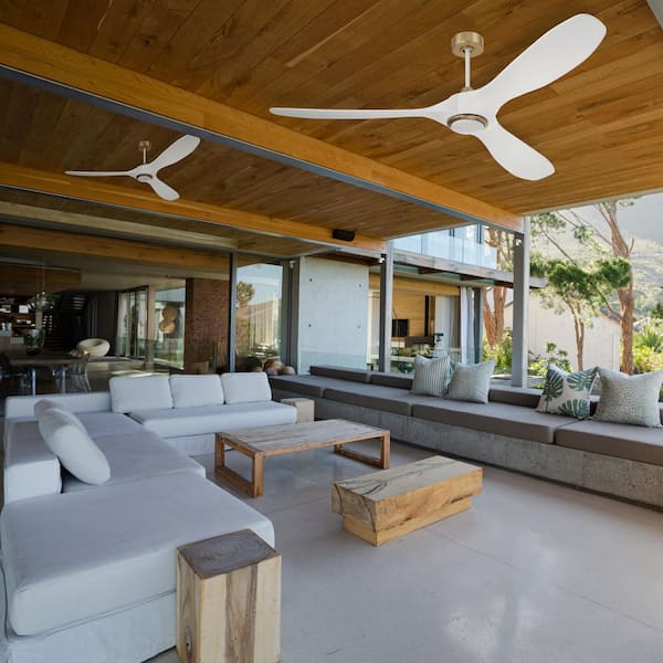 72 in. White/Satin Brass Finish w/ White Blades Angled Mount Propeller Ceiling Fan w/ Integrated LED Remote Included