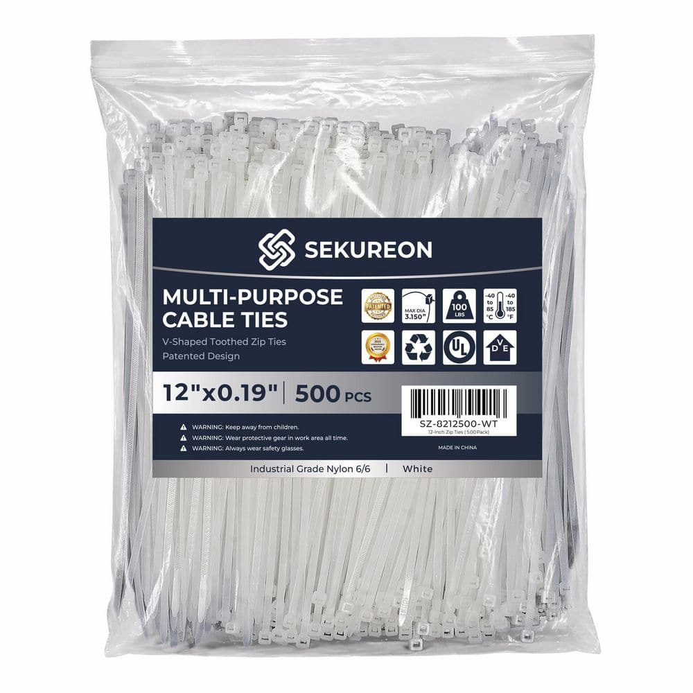 SEKUREON 12 in. Zip Ties Double Sided Toothed 100 lbs. Tensile