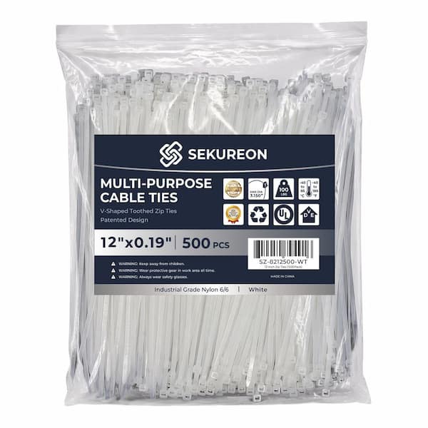 SEKUREON 12 in. Zip Ties Double Sided Toothed 100 lbs. Tensile