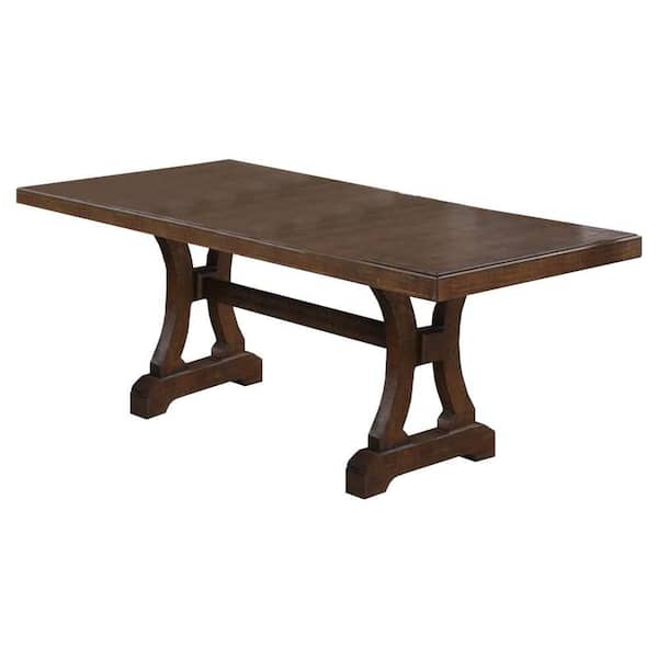 Benjara Brown Wood Rectangle 68 in. Trestle Base Dining Table Seats 10