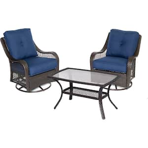Merritt 3-Piece Metal Outdoor Conversation Chat Set with Navy Blue Cushions