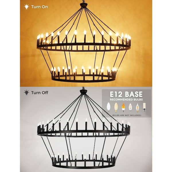 Briignite 70 in. 64-Light Black Farmhouse Wagon Wheel Chandelier