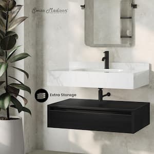 Avancer 36 in. Wall-Mounted Bathroom Vanity in Black Oak with Ceramic White Marble Sink Top