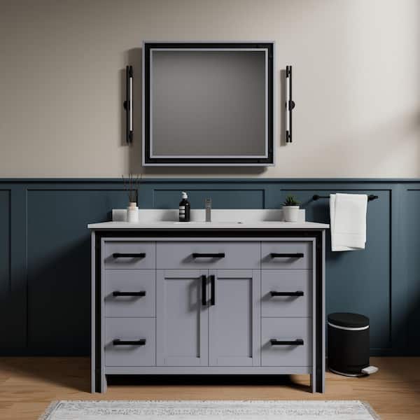 Lexora Ziva 48 in W x 22 in D Dark Grey Bath Vanity, White Quartz Top and Faucet Set