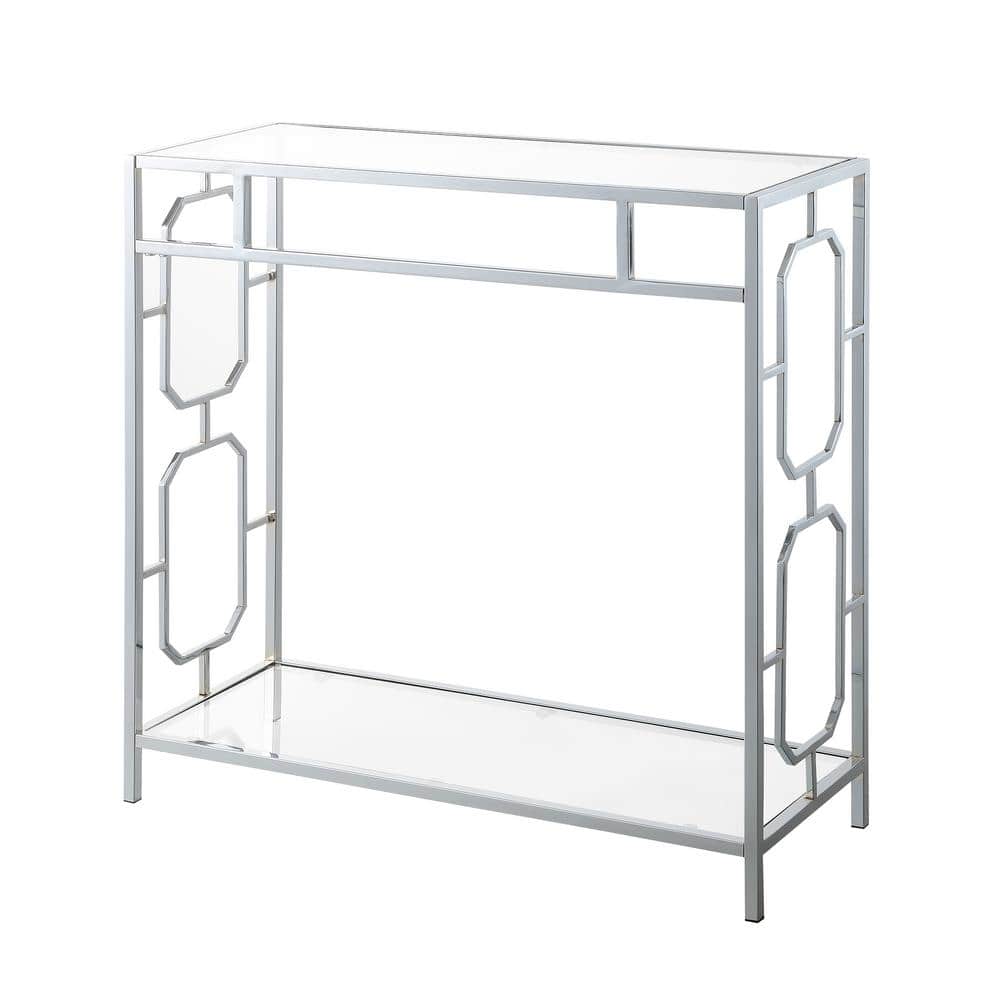 Convenience Concepts Omega 31.5 in. Chrome Rectangle Glass Top Console