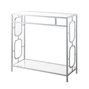 Omega 31.5 in. Chrome Rectangle Glass Top Console Table with Shelf