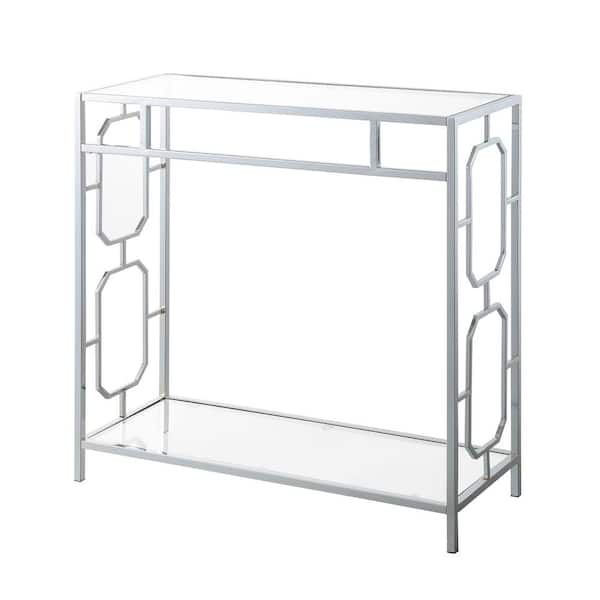 Convenience Concepts Omega 31.5 in. Chrome Rectangle Glass Top Console Table with Shelf