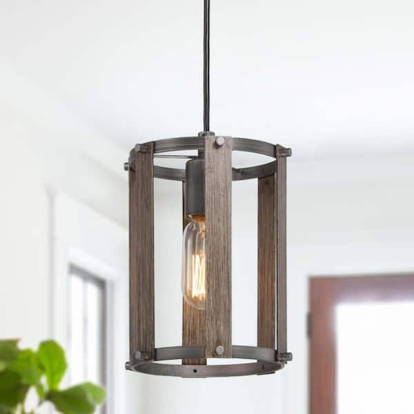 LNC 1-Light Modern Farmhouse Island Pendant Gray Drum Cage Mini