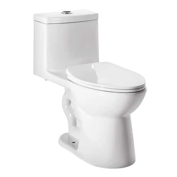 PHI VILLA Tsunami Dual Flush in 1-Piece 0. 8GPF/1. 28GPF Water-Saving Elongated Toilet in White Seat