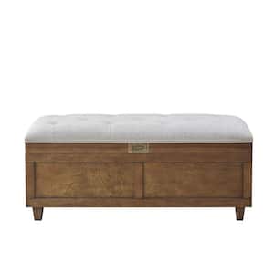 Edgar Brown/Tan Bedroom Bench with Wood and Upholstered Soft Close