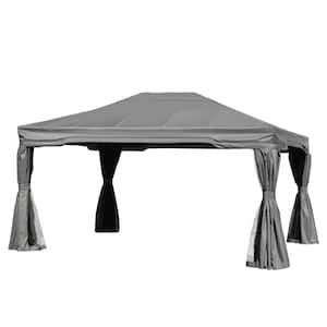 16 ft. x 12 ft. Gray Aluminum Frame Outdoor Patio Soft Top Gazebo Party Event Canopy Tent w/Curtain and Mosquito Net