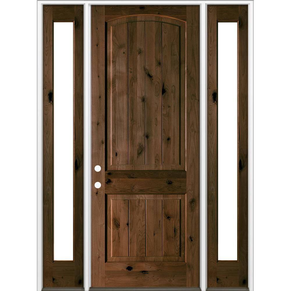 60 in. x 96 in. Knotty Alder Arch Top Right-Hand/Inswing Clear Glass BEHR Espresso Stain Wood Prehung Front Door w/ DFSL price history on PriceWatchPro