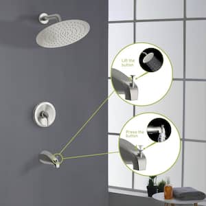 2-Spray Wall Mount Rain Shower Head with Waterfall Tub Spout 1.8 GPM Shower Faucet in Brushed Nickel (Valve Included)