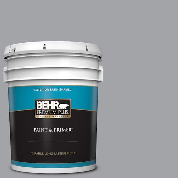 BEHR PREMIUM PLUS 5 gal. #N530-4 Power Gray Satin Enamel Exterior Paint & Primer