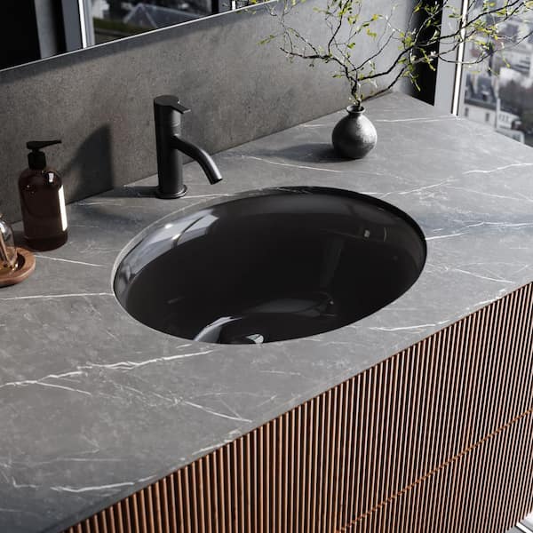 Krona 16 in. Undermount Oval Bathroom Vanity  Sink in Black Porcelain Ceramic with Overflow