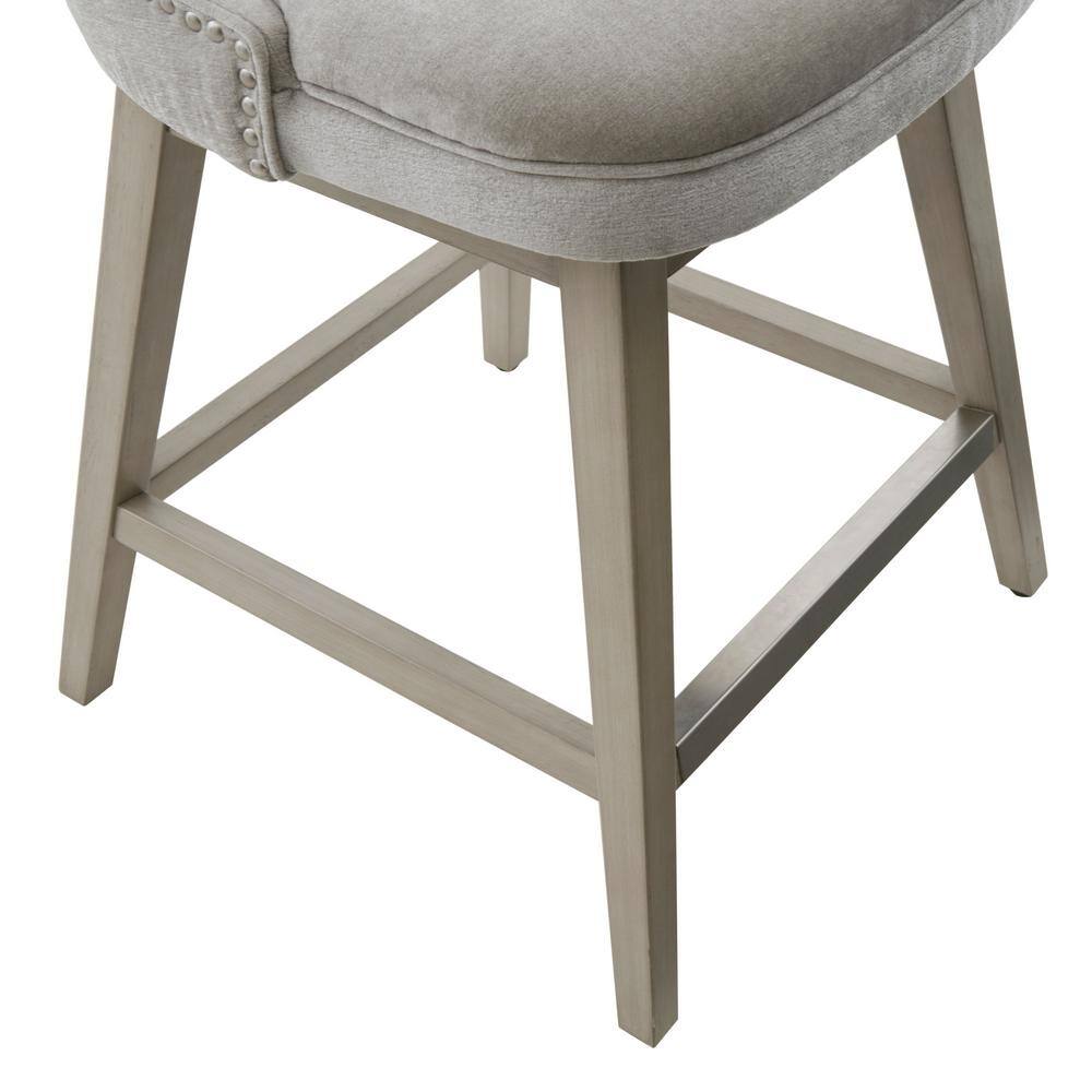 Light Grey Swivel Counter Stool with Wood Legs