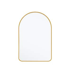 24 in. W x 35.8 in. H Arched Framed Wall Bathroom Vanity Mirror in Gold