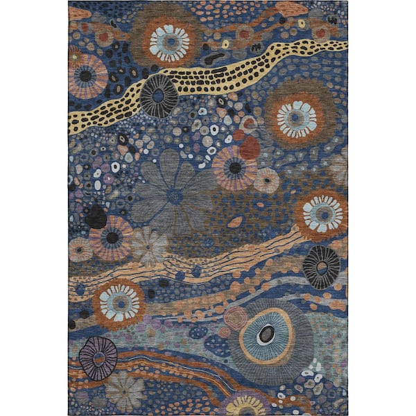 Mayfield Premium Machine Washable Abstract AMF2498 Navy 10 ft. x 14 ft. Area Rug