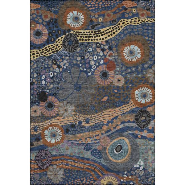 Mayfield Premium Machine Washable Abstract AMF2498 Navy 5 ft. x 7 ft. 6 in. Area Rug