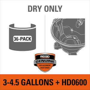 High-Eff. Wet/Dry Vac Dry Pick-up Only Dust Bags for 3 to 4.5 Gallon and HD06001 RIDGID Shop Vacuums, Size C (36-Pack)