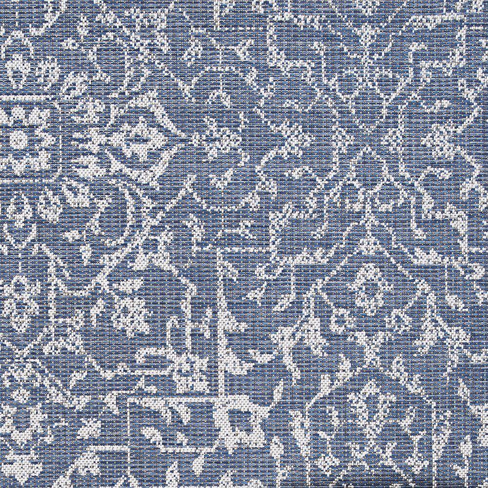 Navy-Ivory Floral Flatwoven Wool-Blend 8'6" x 13' Area Rug