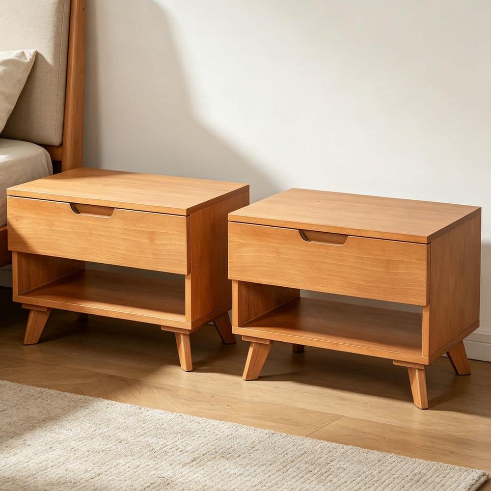 Xeldor Modern Light Brown 1-Drawer 23.9 in. W Nightstands with Open Shelf (Set of 2)