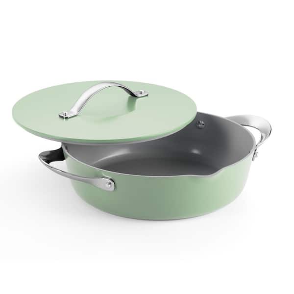 Fiora 12 in. 4.25 qt. Aluminum Ceramic Non-Stick Frying Pan with Lid-Mint