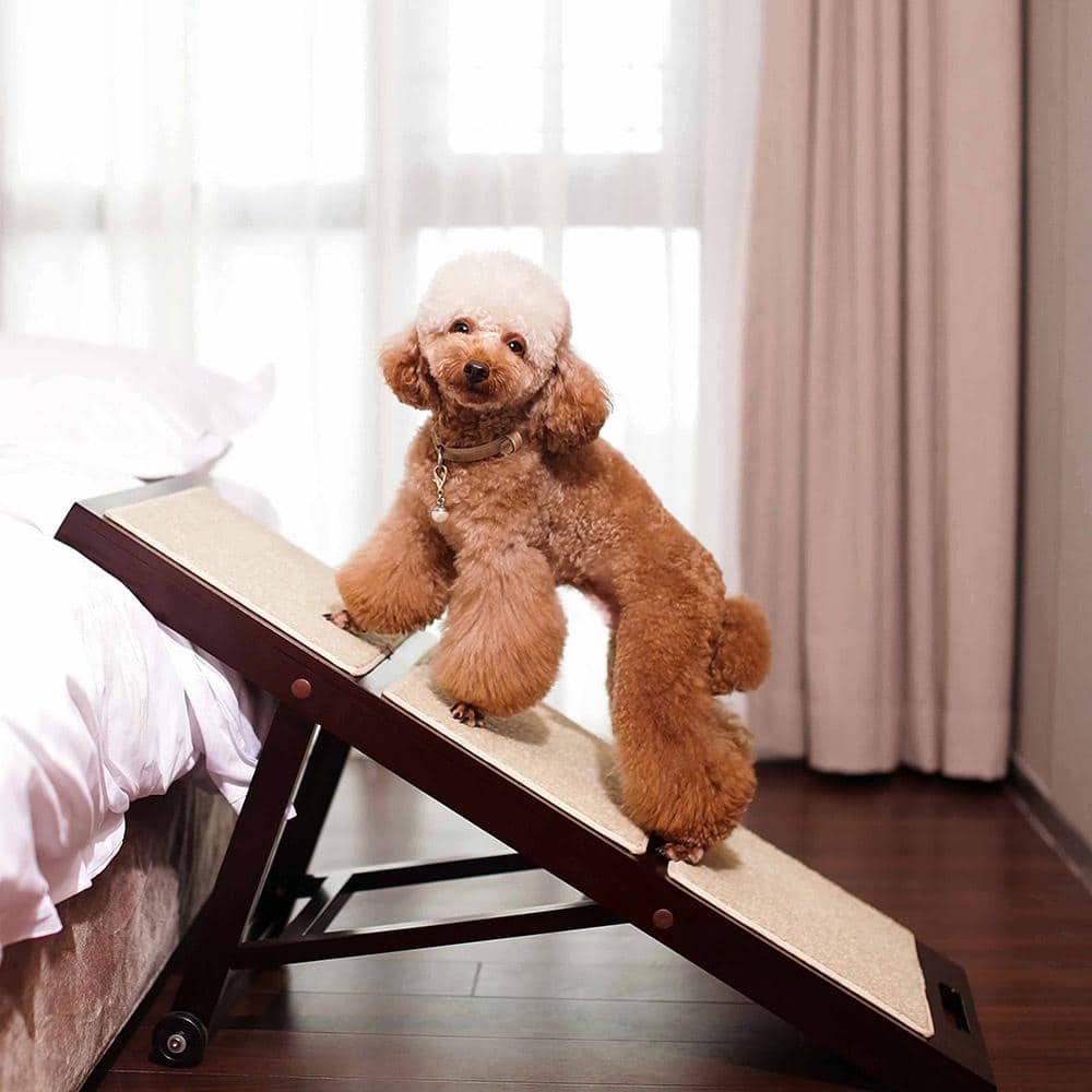 Espresso Adjustable Wooden Collapsible Pet Ramp with Rubber Soles