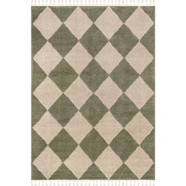 Aylin Diamond Tasseled Green 8 ft. x 10 ft. Indoor Area Rug