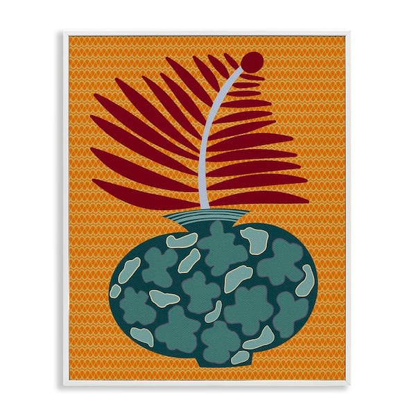 Stupell Industries Modern Vase on Yellow by Regina Moore White Framed Nature Giclee Art Print 14 in. x 11 in.