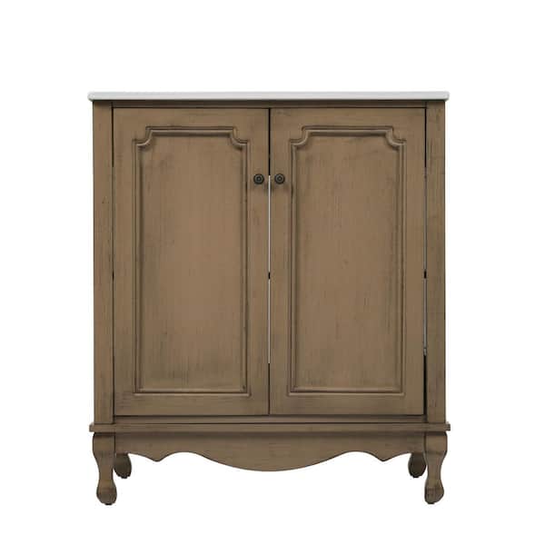 30 in. Antique brown Wood Rectangle Vessel Sink Bathroom Vanity Combo with Rubber Wood Legs, Adjustable shelves